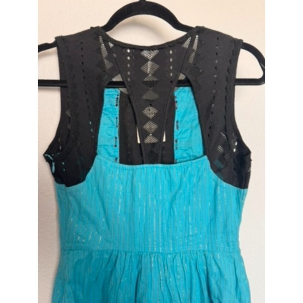 Free People Dress Women's Size 2 Turquoise Black Sleeveless Bohemian Whimsigoth‎ - Picture 9 of 16